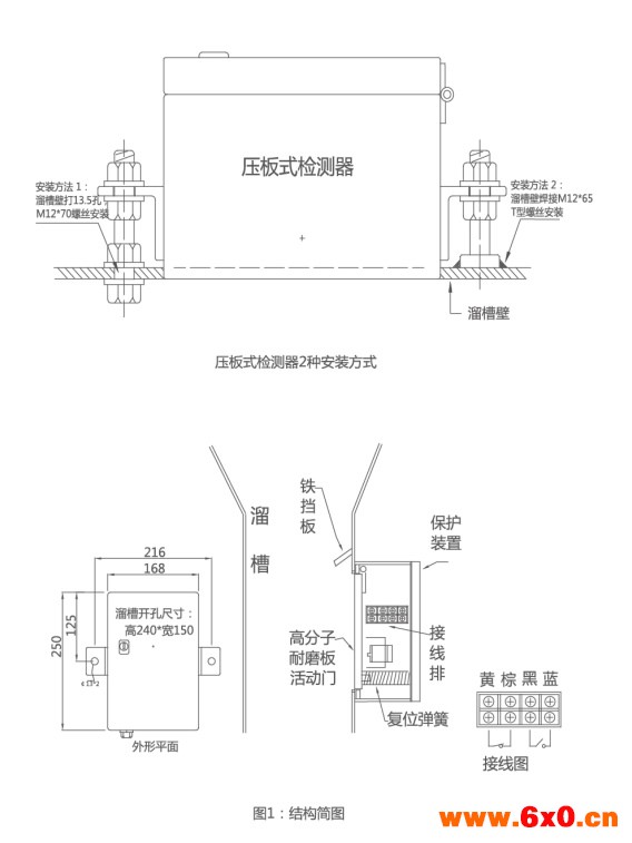 溜槽堵塞保护装置安装与接线图　