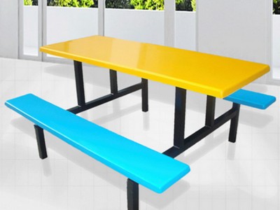 玻璃钢连体餐桌椅 长条形设计 让大